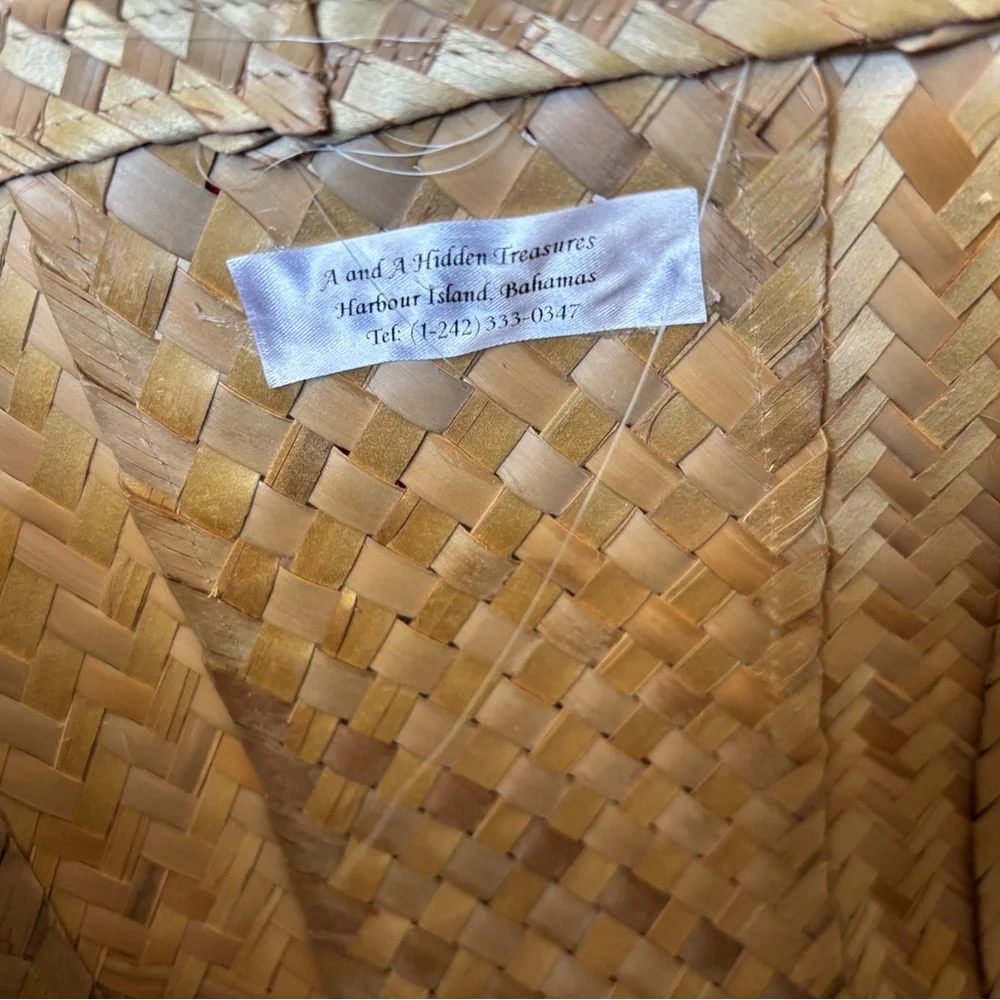 Handwoven Natural Straw Tote with Red Pom-Pom Trim - Picture 6 of 6